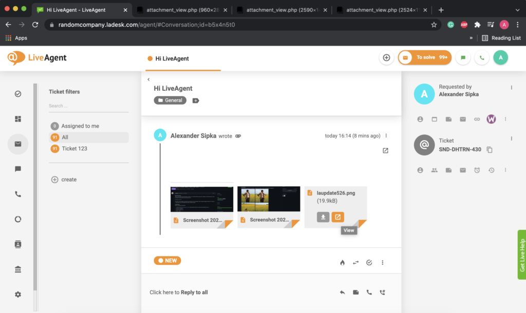 Atașamente în browserul web deschise în file multiple