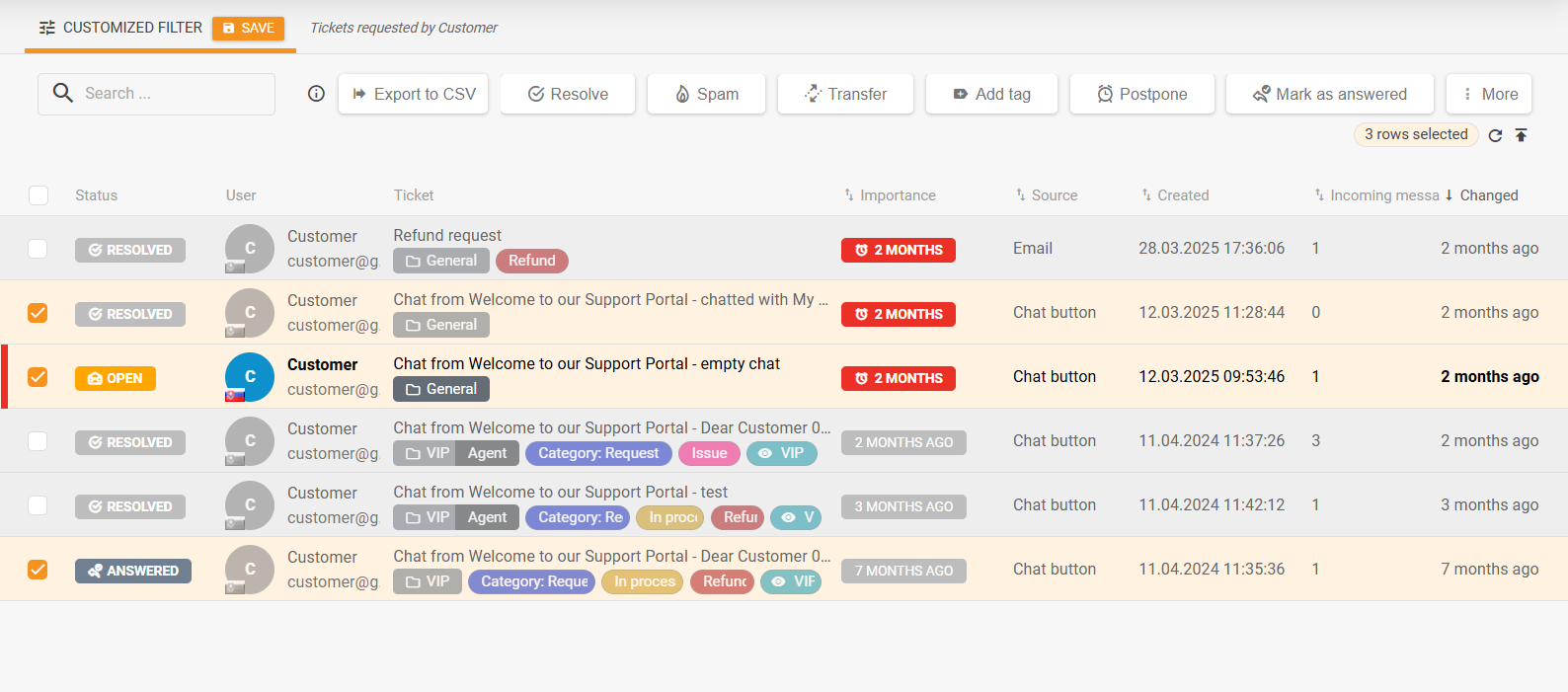 Panou de acțiuni în masă refăcut din lista de bilete și acțiuni de bilet cel mai frecvent utilizate integrate