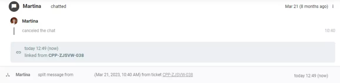 Împărțirea comunicării cu clientul în două bilete separate în LiveAgent