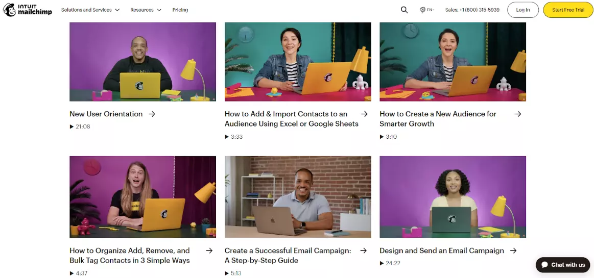 Conținut interactiv al bazei de cunoștințe Mailchimp