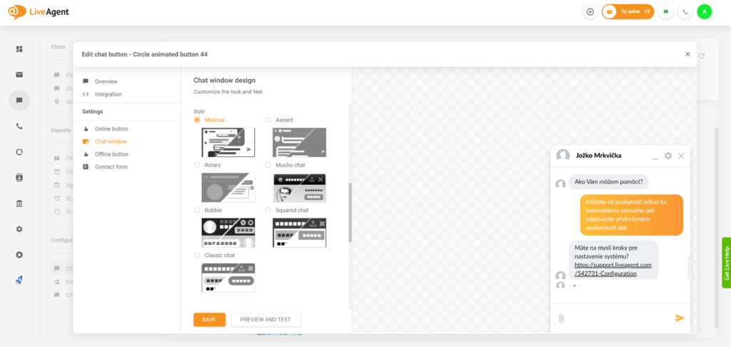 Noul design al ferestrei live chat LiveAgent