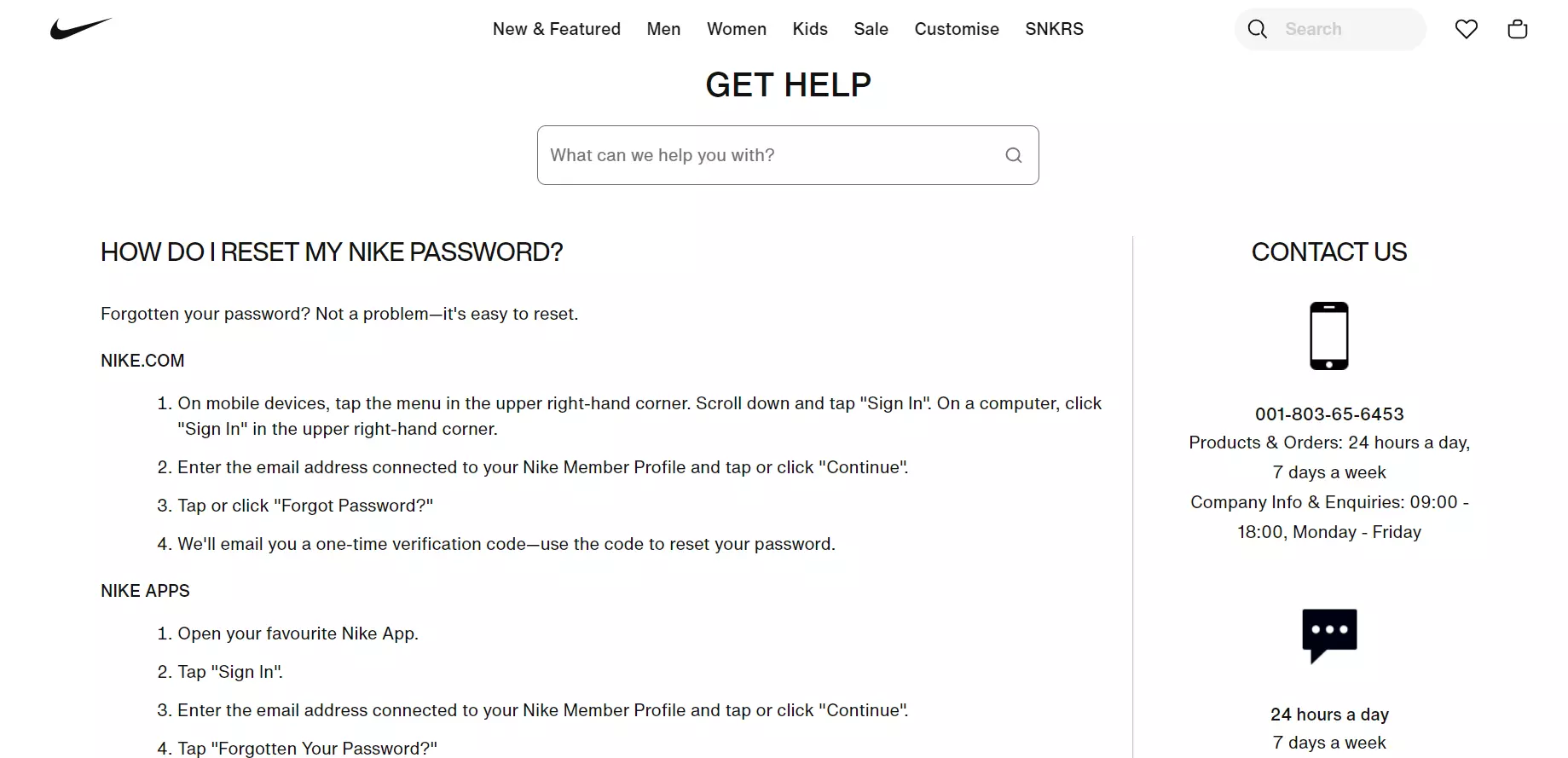 Informații de contact convenabile Nike