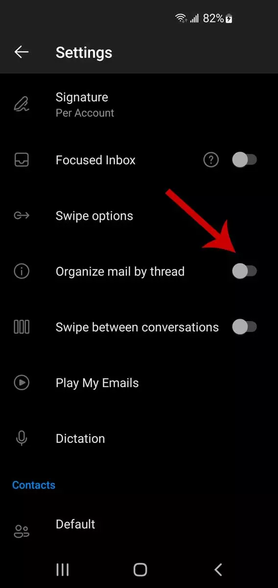 Firul de e-mail Outlook pe dispozitivele mobile, pasul 3