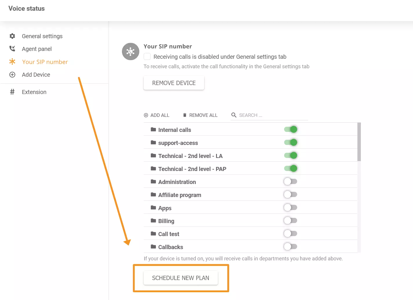 O imagine care arată unde să găsești noua funcție de planificator telefonic în LiveAgent
