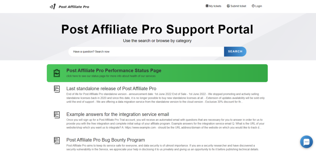Portalul de suport Post Affiliate Pro