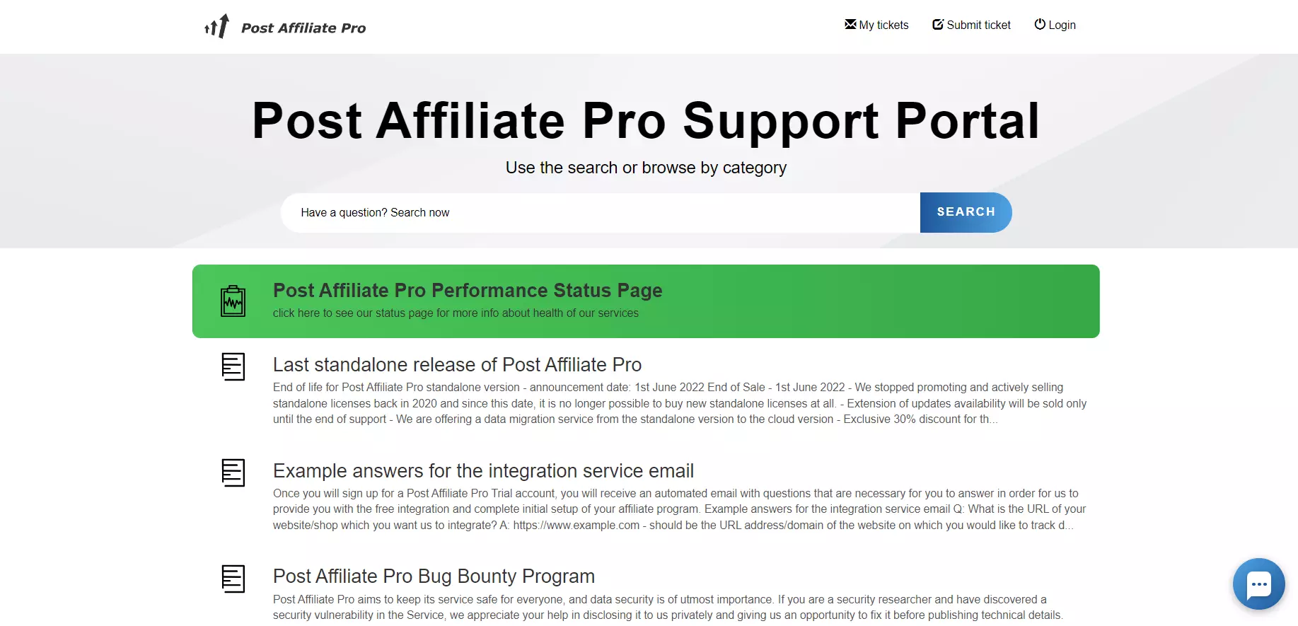 Portalul de suport Post Affiliate Pro