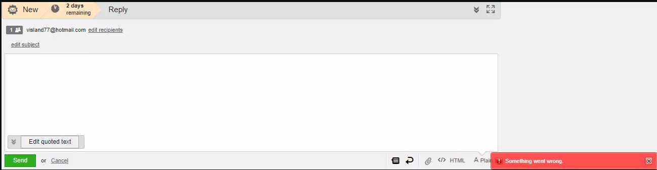 Salvarea șablonului de email nevalid