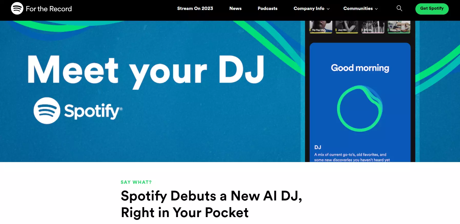 Pagina de start Spotify AI DJ