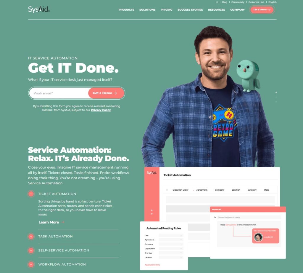 Imagine a paginii principale SysAid - software de gestionare a serviciilor all-in-one pentru profesioniștii IT