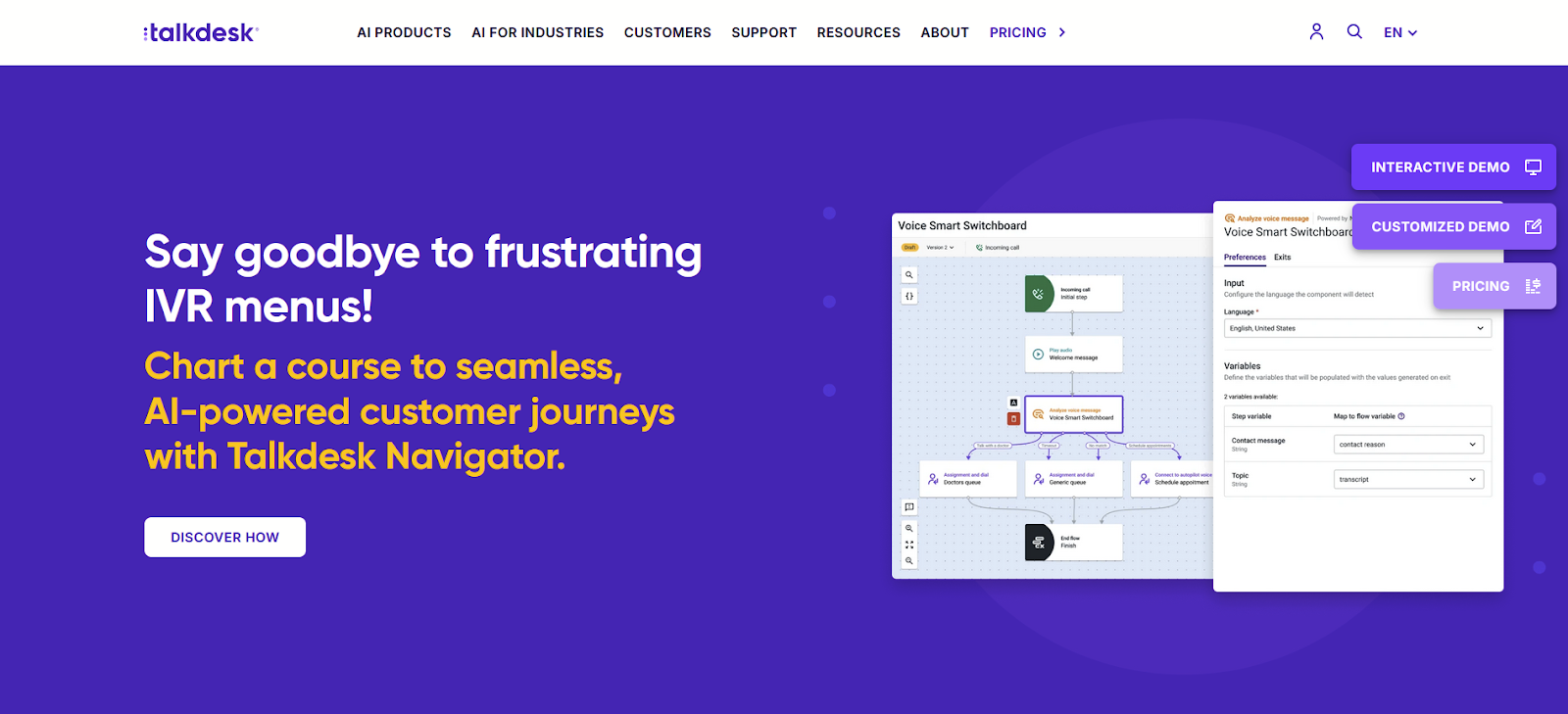 Pagina de pornire software call center Talkdesk