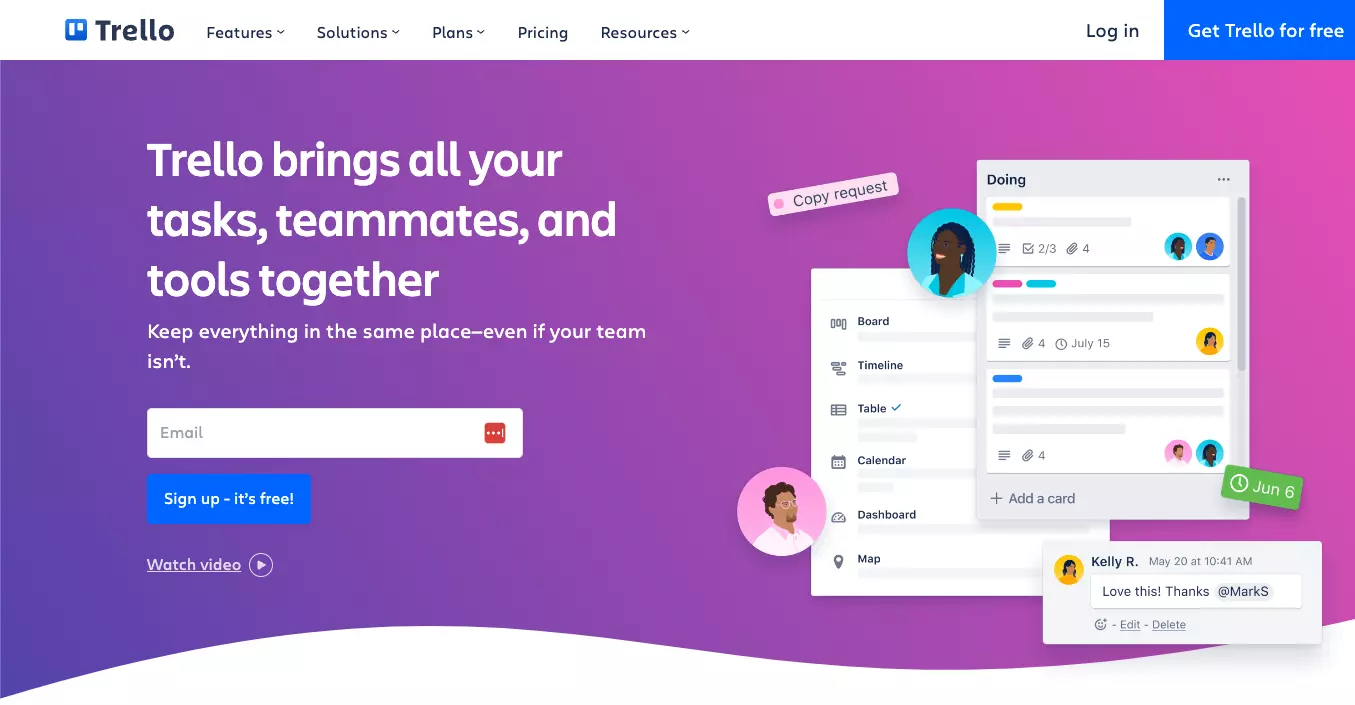 Pagina de start a Trello - mențineți munca dumneavoastră organizată și urmăriți sarcinile individuale dintr-o singură platformă.