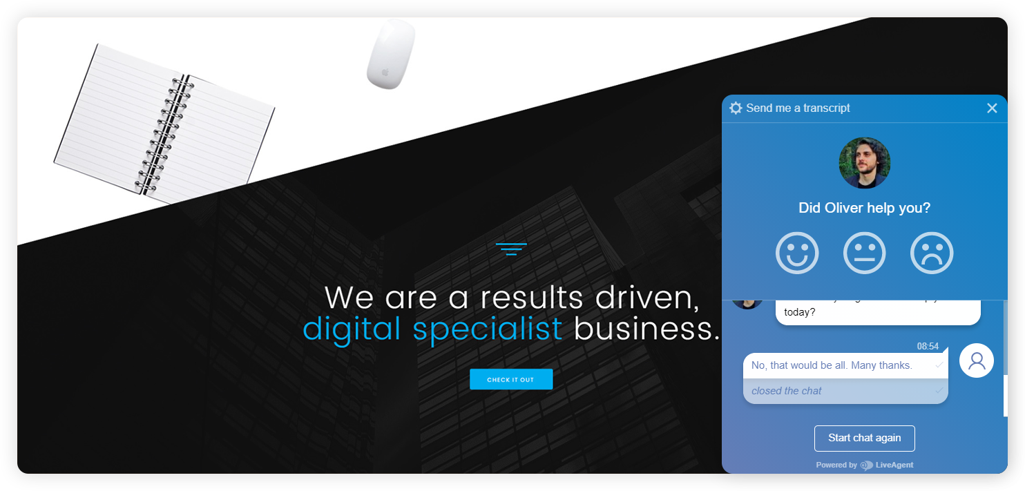 Exemplu de fereastră de clasare a agentului pentru întreprinderi