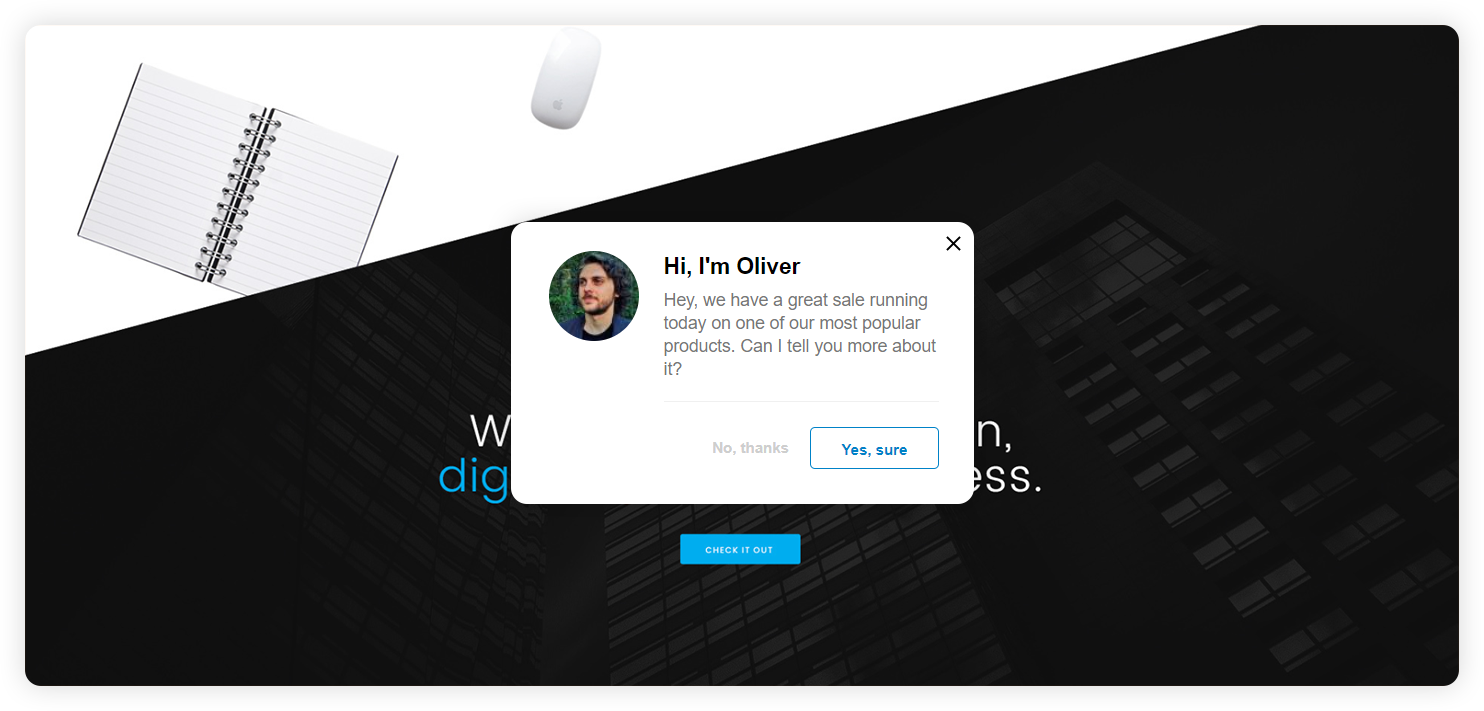 Exemplu de invitație de chat proactivă pentru întreprinderi