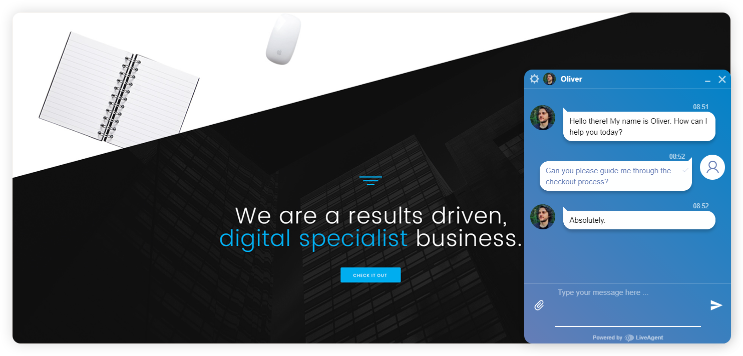 Exemplu de conversație de live chat pentru întreprinderi