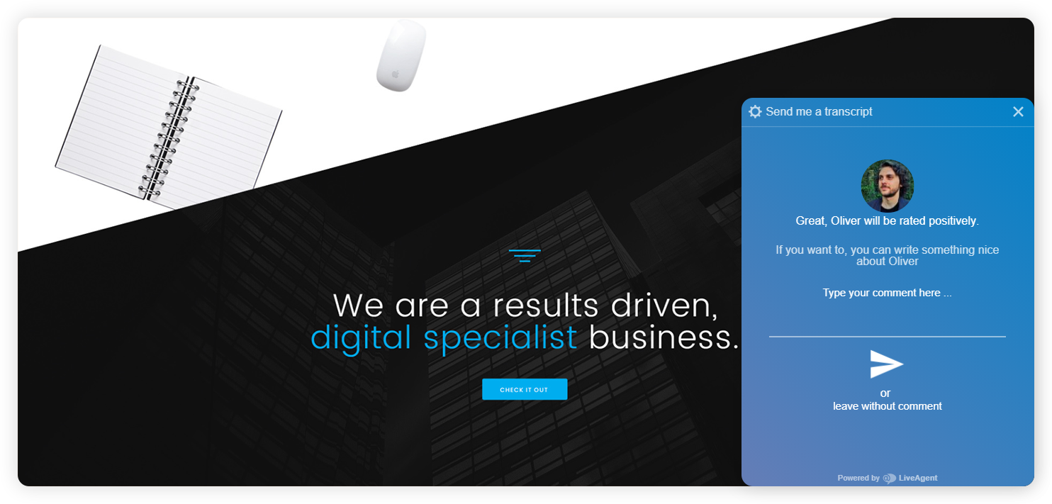 Exemplu de sondaj post-chat pentru întreprinderi