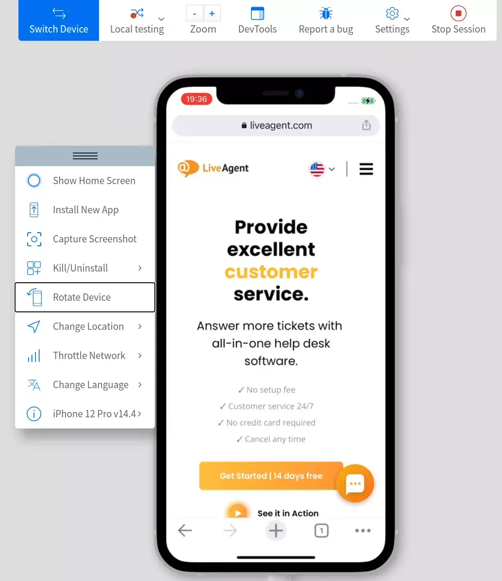 Simulare pagină BrowserStack