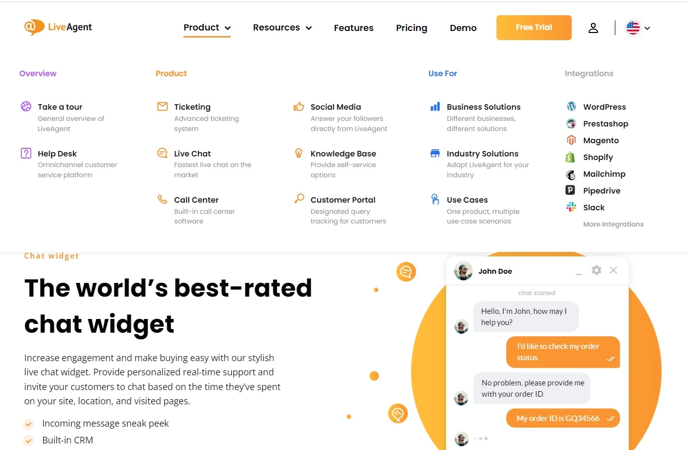 Navigarea produsului LiveAgent