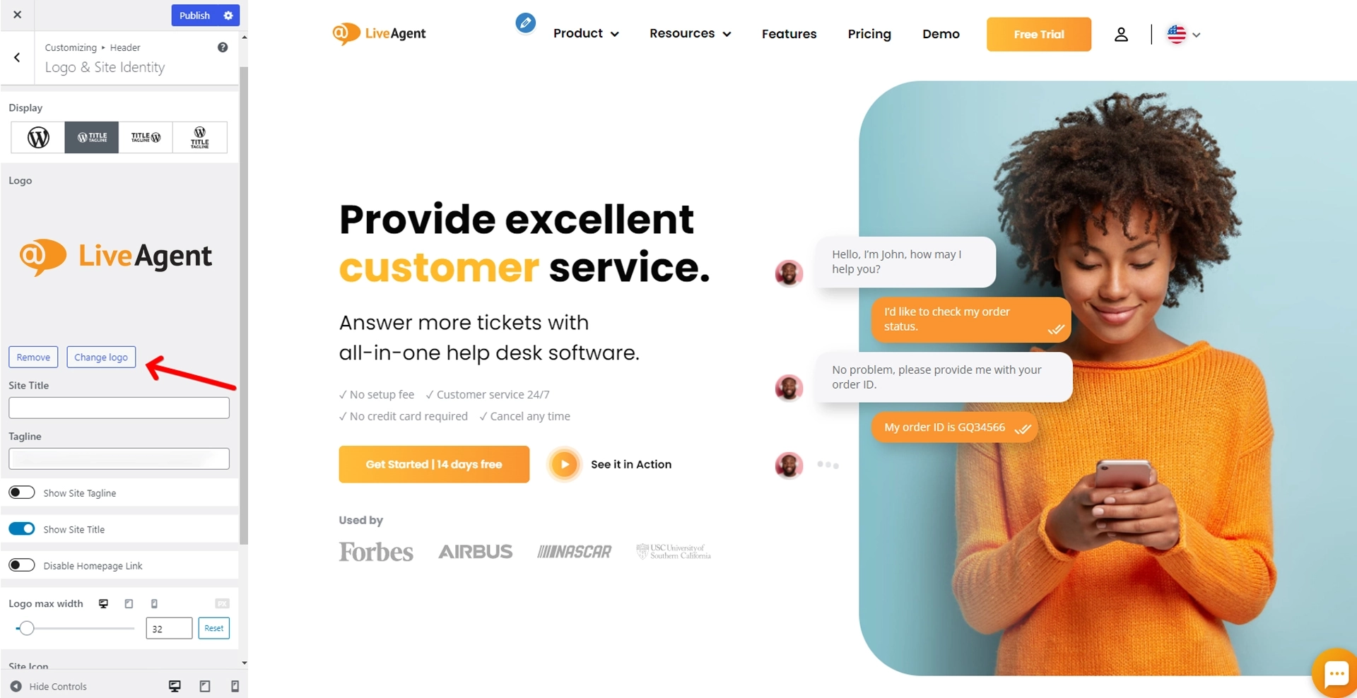 Legarea logo-ului din antet la pagina de start