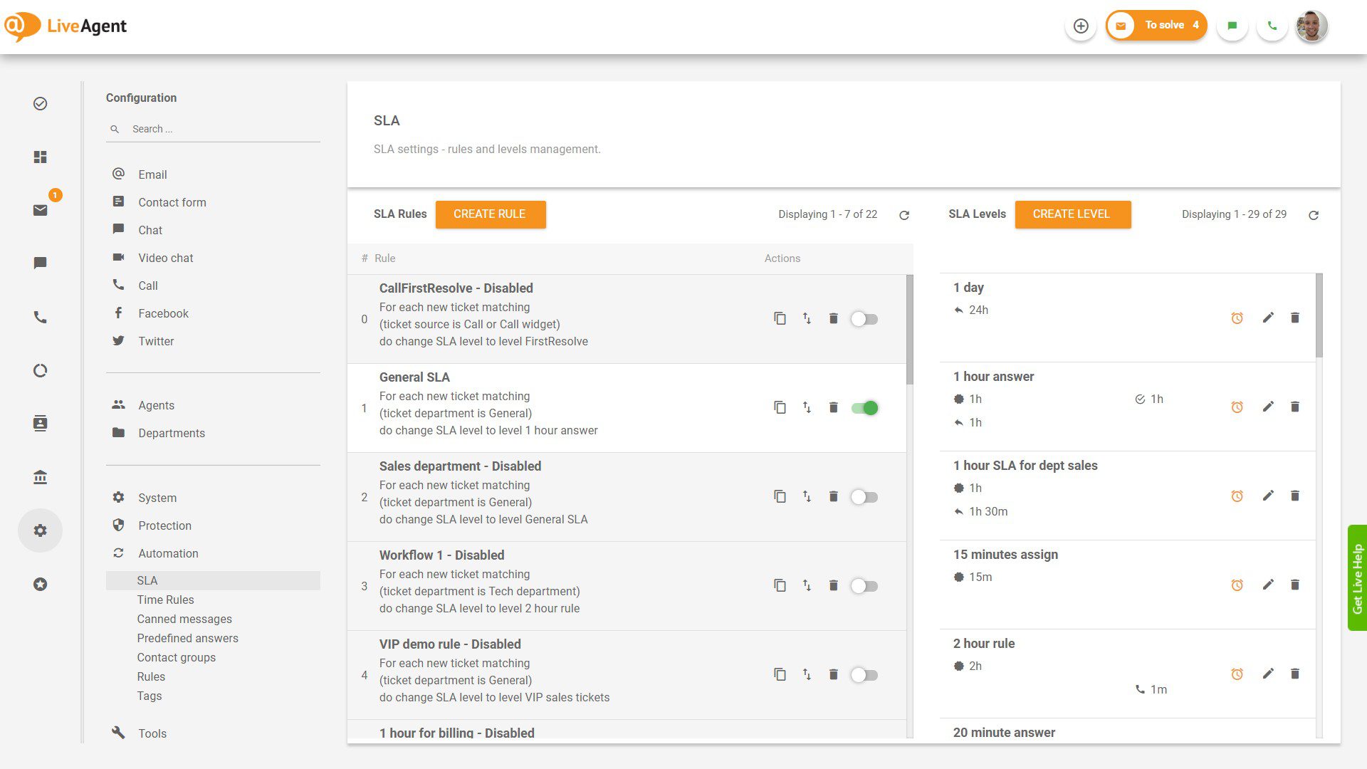 Reguli de timp în LiveAgent