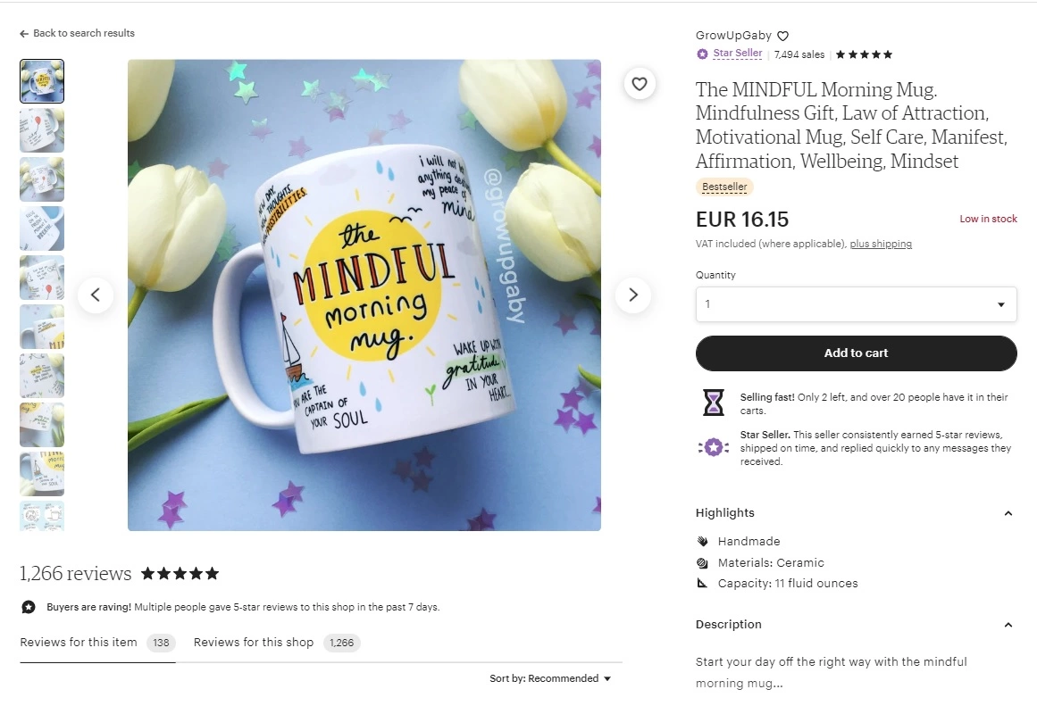 Exemplu de anunț de produs Etsy