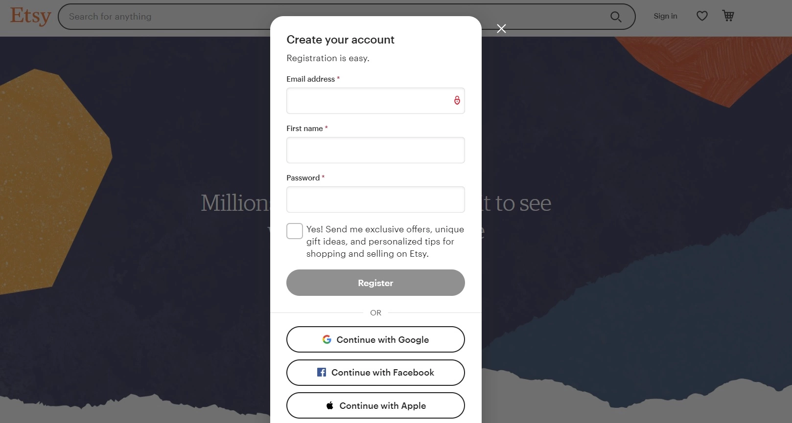 Înregistrare magazin Etsy