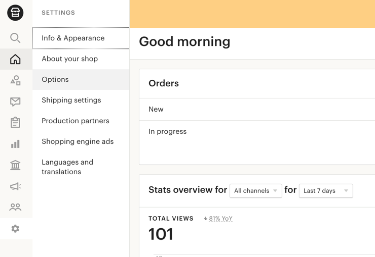Tabloul de bord Etsy Shop Manager
