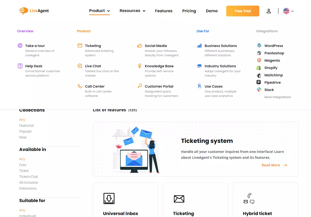 Antetul principal si lateral al LiveAgent