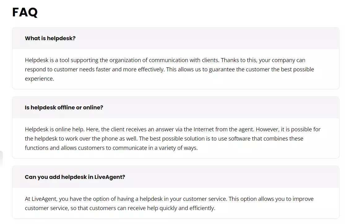 Exemplu FAQ LiveAgent