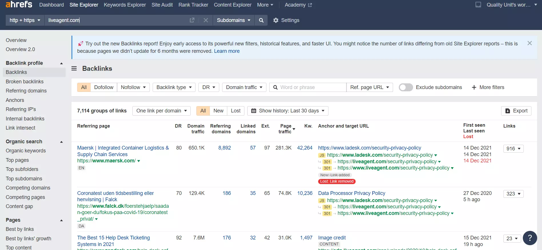 Exemplu de linkuri externe Ahrefs