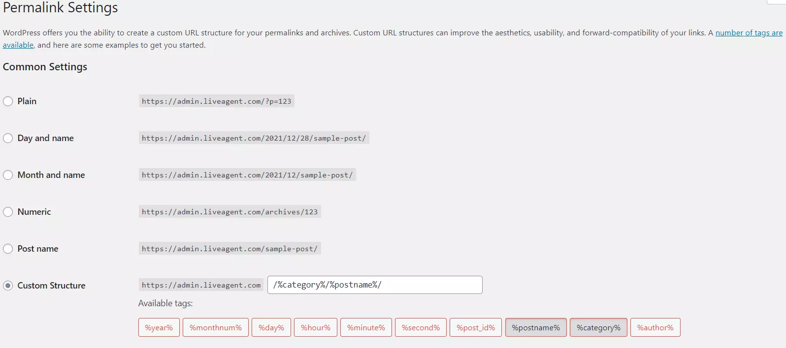 Exemplu de setari Permalink