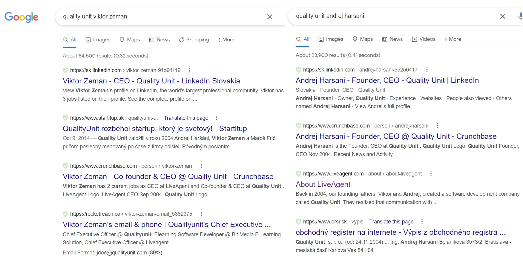 Quality Unit owners Google search results