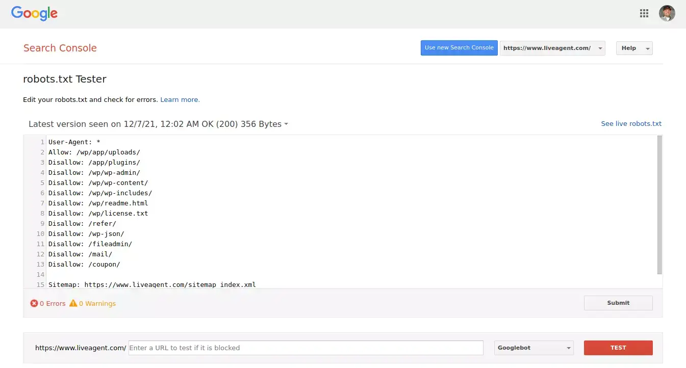 Instrument de testare robots.txt