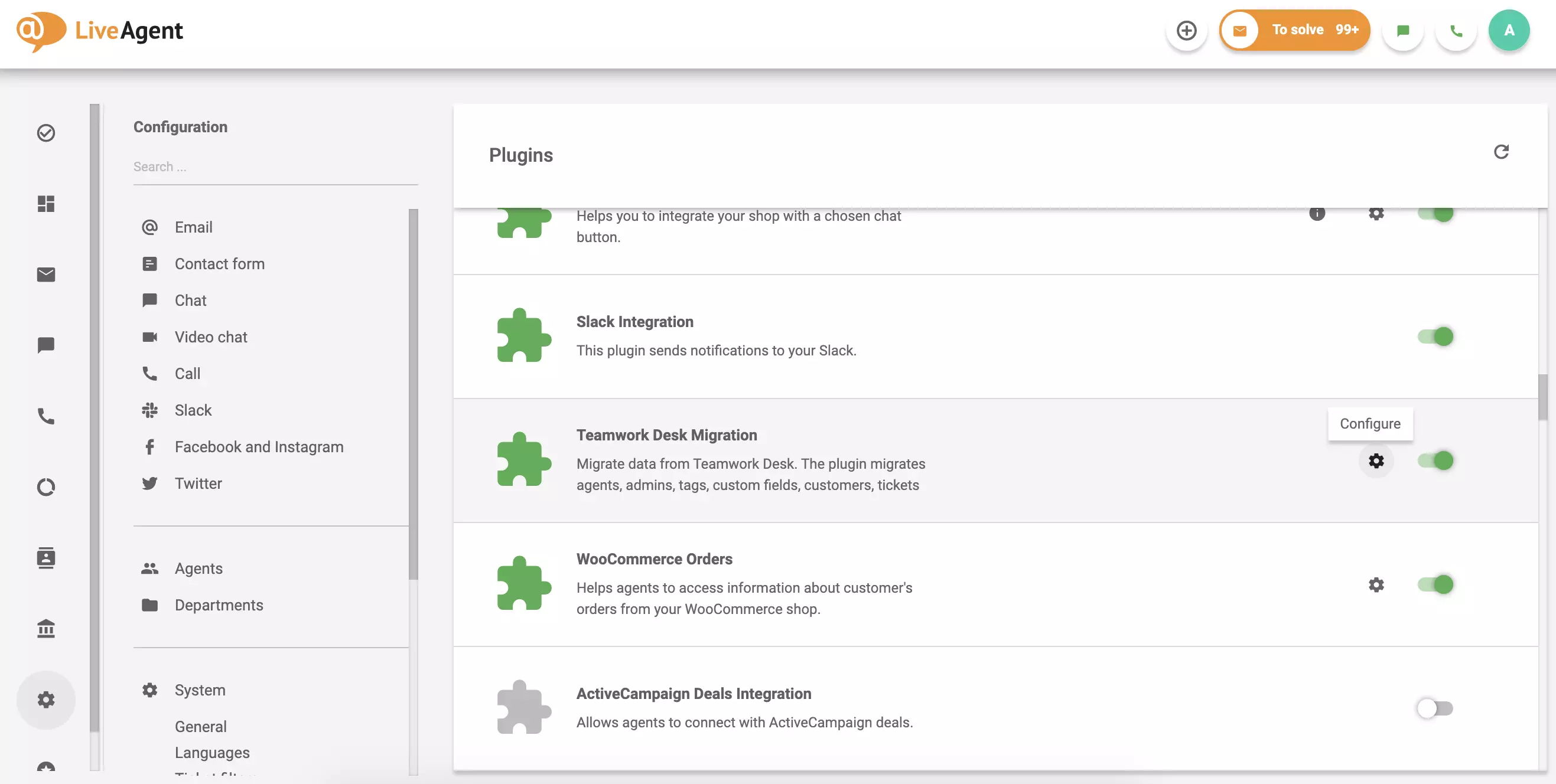 Faceți clic pe configurare în plugin-ul activ