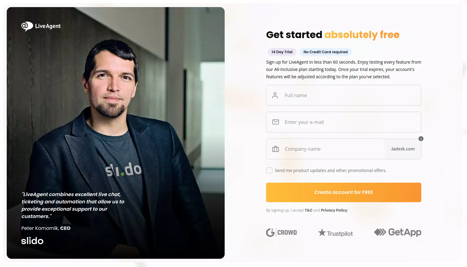 Cont de încercare LiveAgent