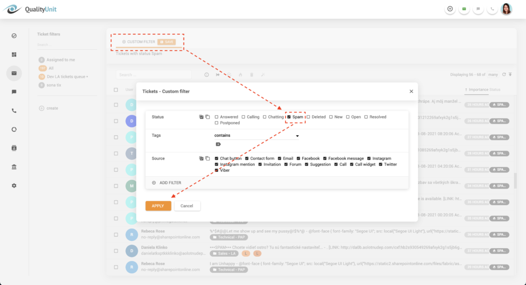 Filtru SPAM în LiveAgent