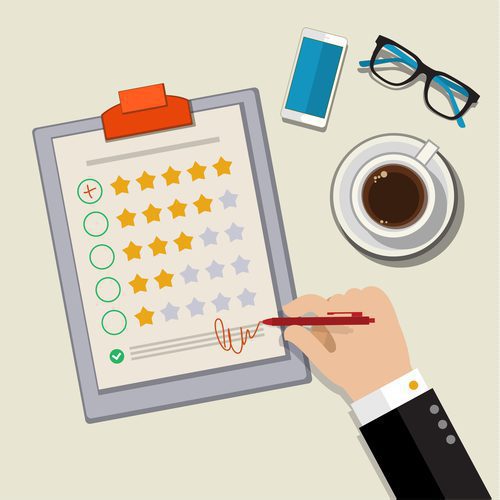 Ilustrație de feedback de la clienți - Mână care verifică marca excelentă într-un sondaj