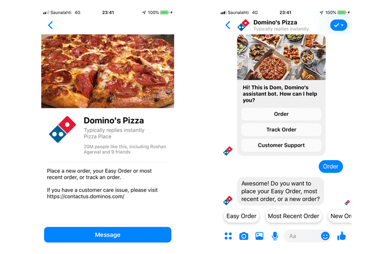 Chat live Domino's Pizza Messenger pentru plasarea comenzilor