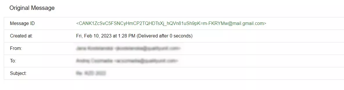 Exemplu de ID de mesaj de e-mail