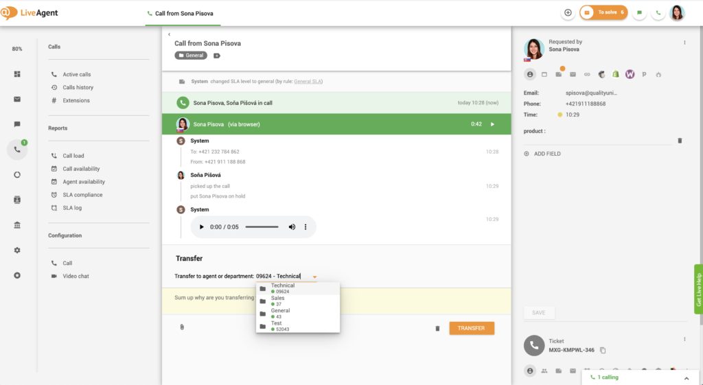 Caracteristica transfer de apel