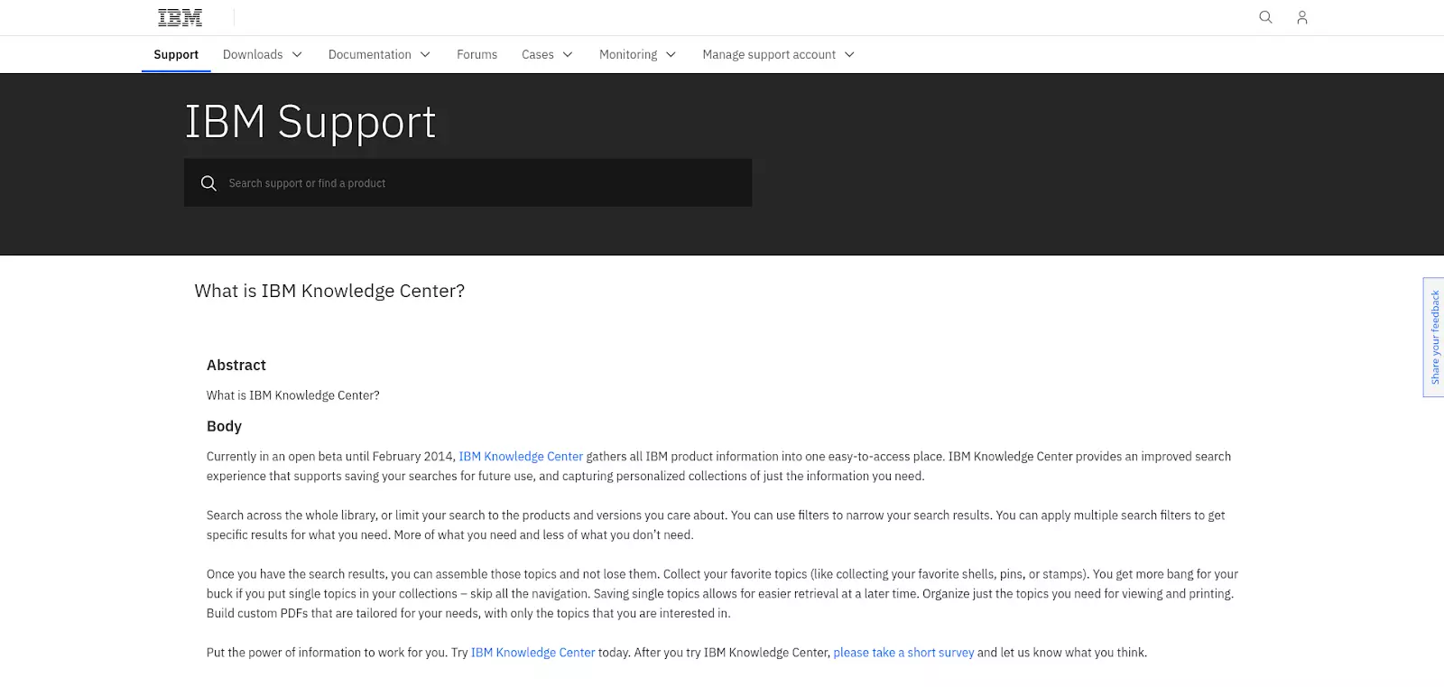 Pagina bazei de cunoștințe IBM
