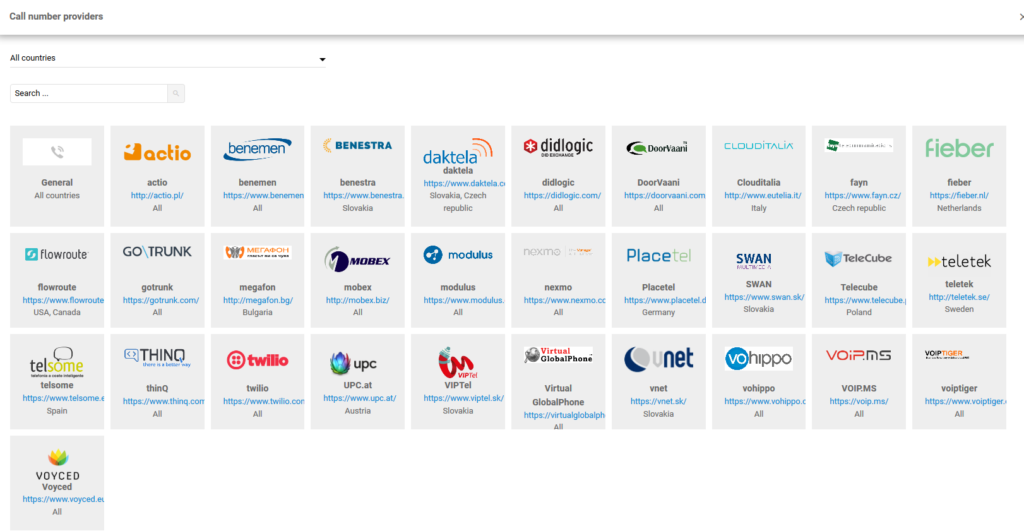 Lista furnizorilor de numere de apel