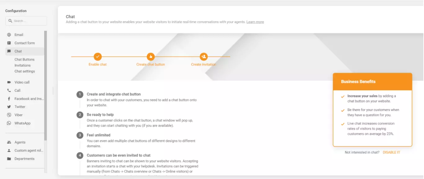 Configuration du chat LiveAgent