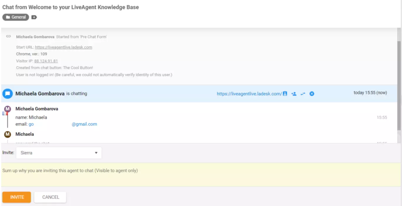 LiveAgent Agent invité à discuter