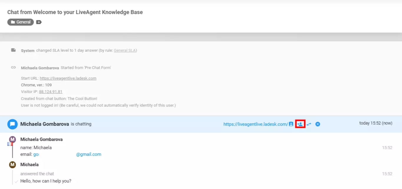 LiveAgent - inviter un collègue à discuter