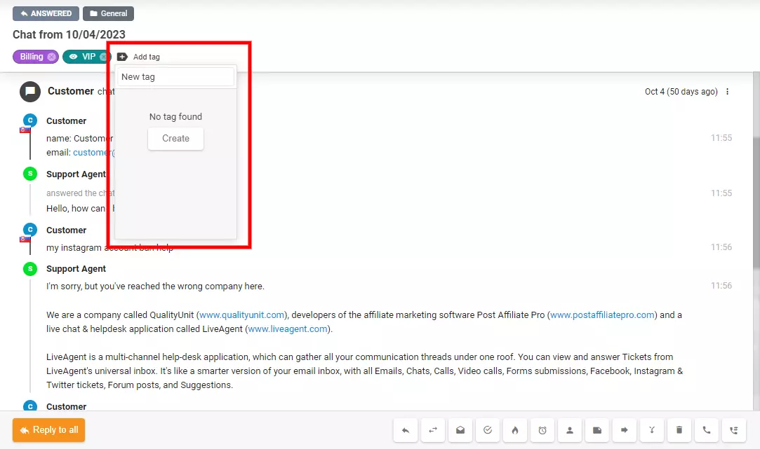 Imaginea arată cum să creezi o nouă etichetă direct în interiorul unui bilet