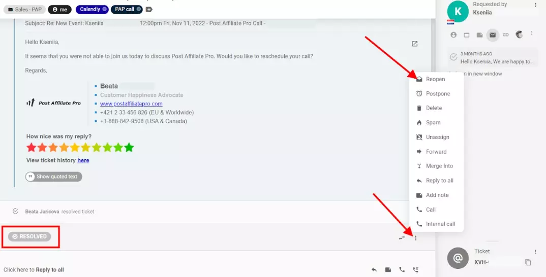 Redeschidere tichet LiveAgent