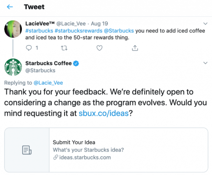 Tweet despre cafea Starbucks