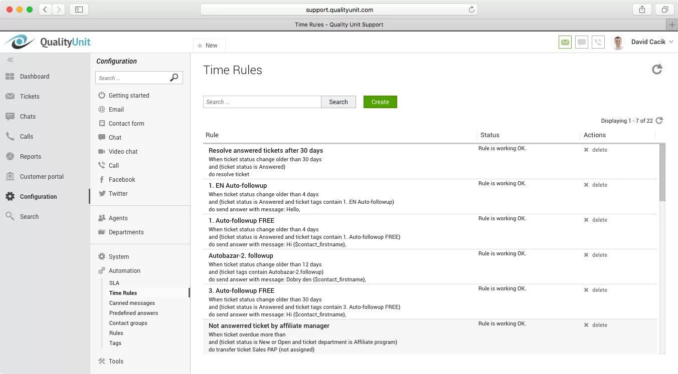 LiveAgent time rules