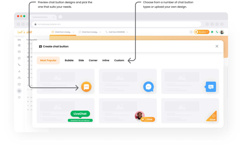 Mockup galerie butoane chat LiveAgent