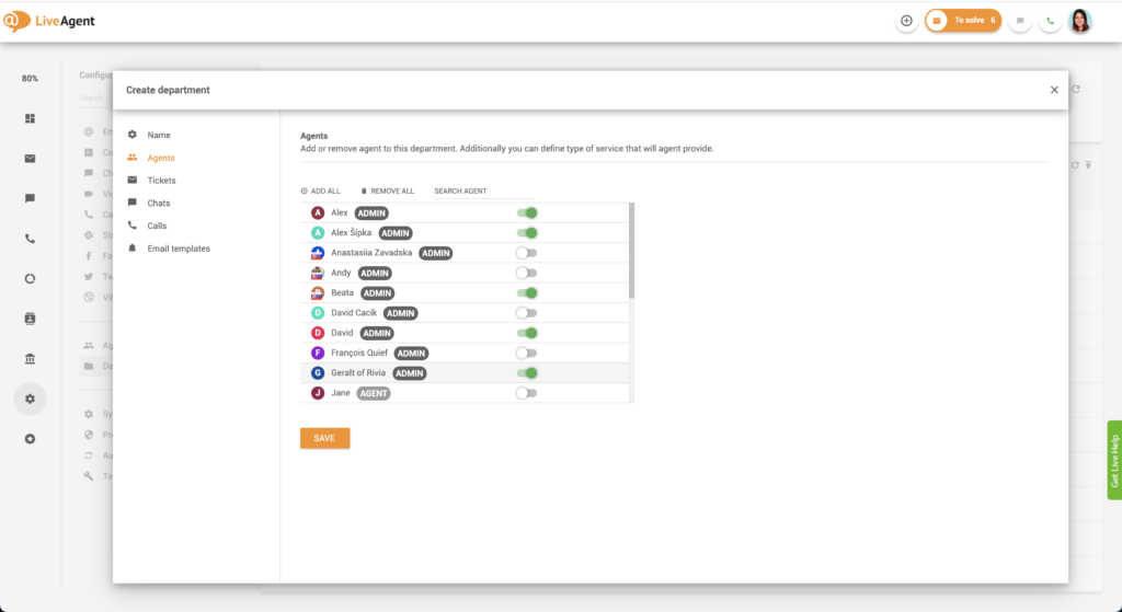 Adăugarea agenților la departamente